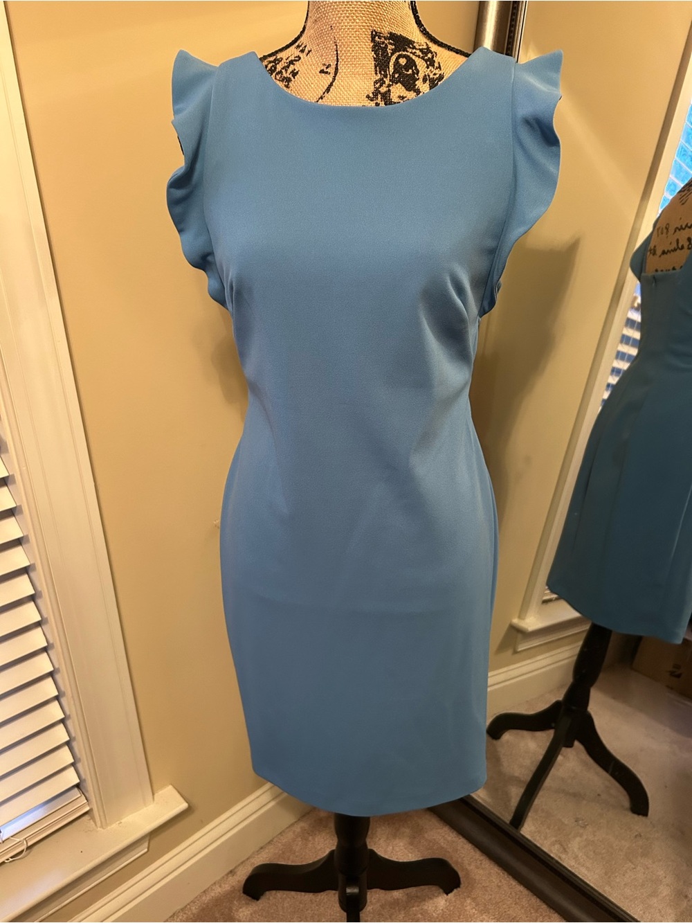 Calvin Klein Light Blue Ruffle Cap Sleeve Sheath Dress